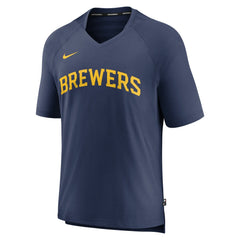 Navy Milwaukee Brewers Nike Authentic Collection Pregame Raglan Performance V-Neck T-Shirt