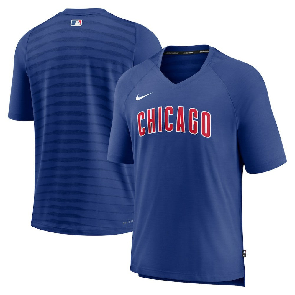 Royal Chicago Cubs Nike Authentic Collection Pregame Raglan Performance V-Neck T-Shirt
