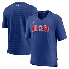 Royal Chicago Cubs Nike Authentic Collection Pregame Raglan Performance V-Neck T-Shirt