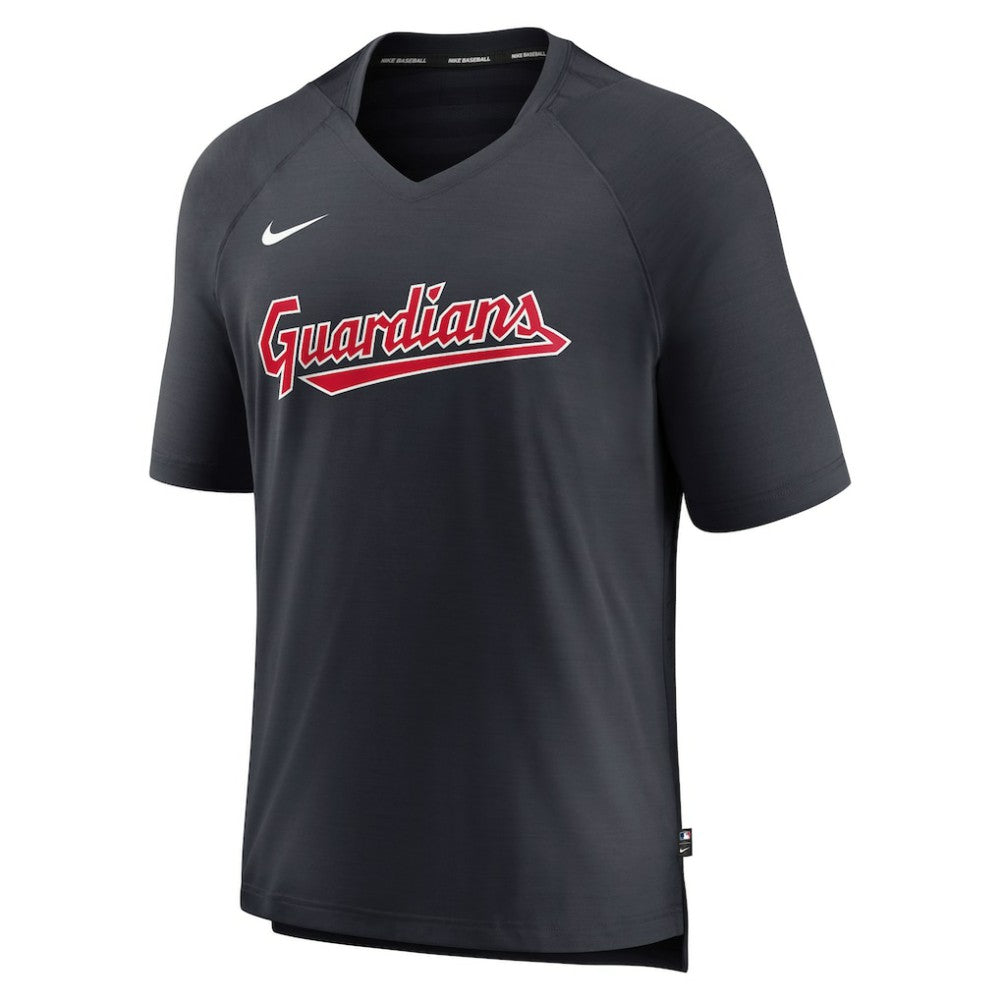 Navy Cleveland Guardians Nike Authentic Collection Pregame Raglan Performance V-Neck T-Shirt