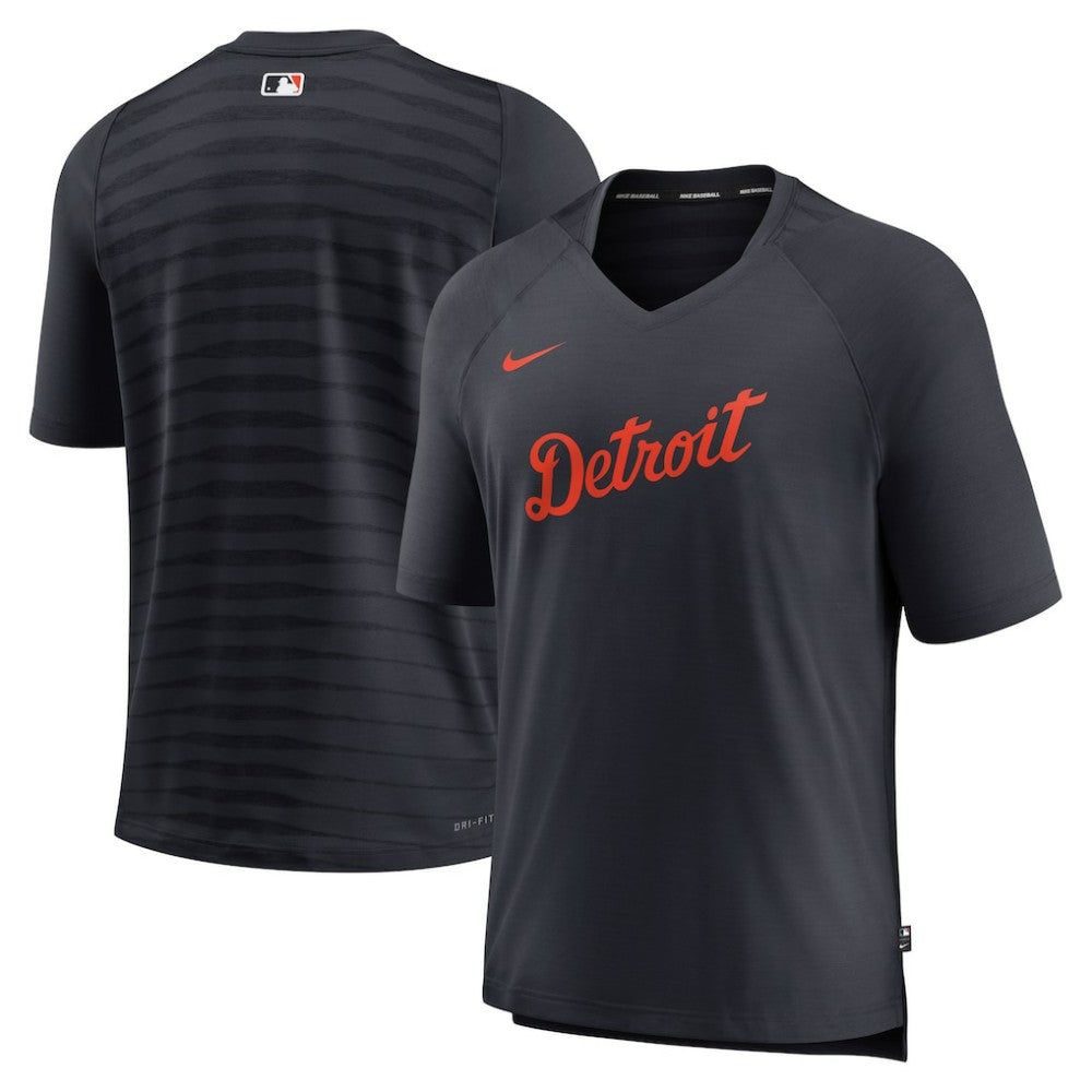 Navy Detroit Tigers Nike Authentic Collection Pregame Raglan Performance V-Neck T-Shirt