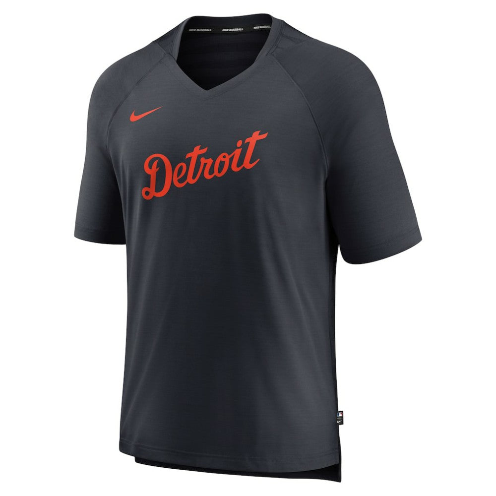 Navy Detroit Tigers Nike Authentic Collection Pregame Raglan Performance V-Neck T-Shirt