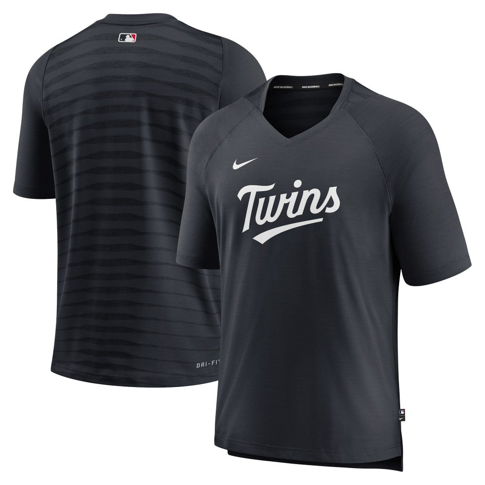 Navy Minnesota Twins Nike Authentic Collection Pregame Raglan Performance V-Neck T-Shirt