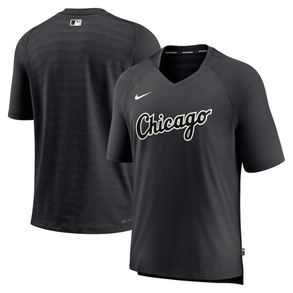 Black Chicago White Sox Nike Authentic Collection Pregame Raglan Performance V-Neck T-Shirt