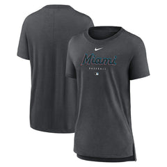 Heather Charcoal Miami Marlins Nike Women's Authentic Collection Early Work Tri-Blend T-Shirt