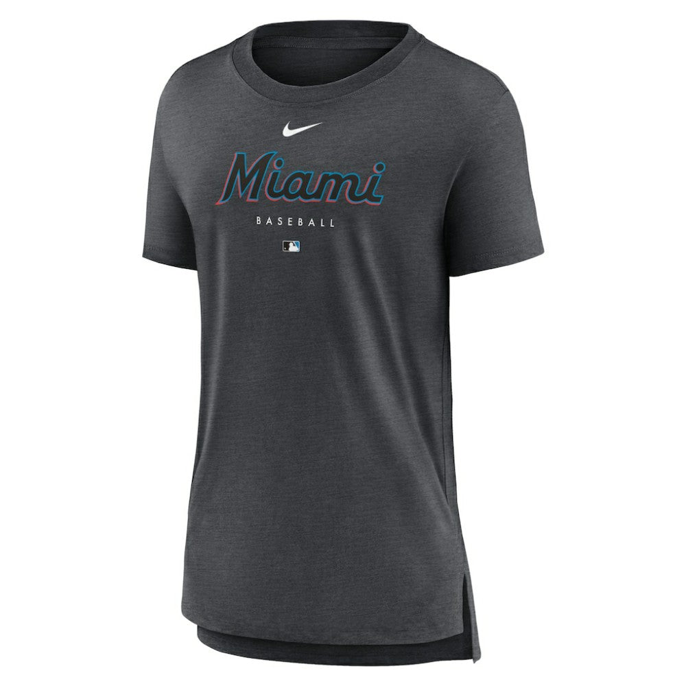 Heather Charcoal Miami Marlins Nike Women's Authentic Collection Early Work Tri-Blend T-Shirt