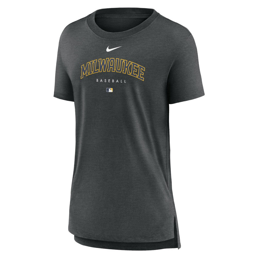 Heather Charcoal Milwaukee Brewers Nike Women's Authentic Collection Early Work Tri-Blend T-Shirt