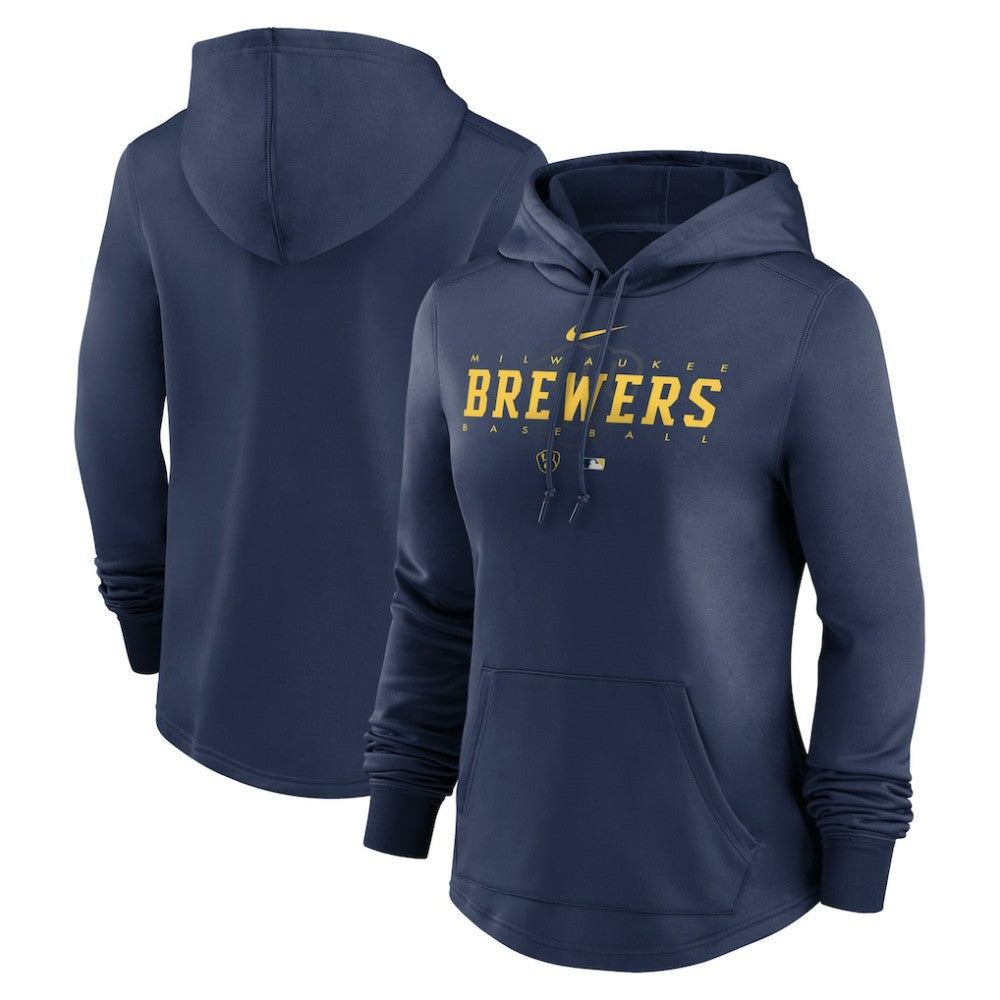 Navy Milwaukee Brewers Nike Women's Authentic Collection Pregame Performance Pullover Hoodie