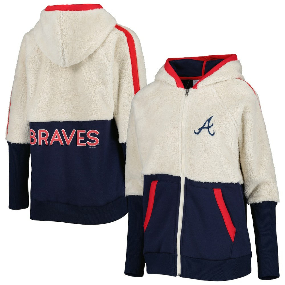 Oatmeal/Navy Atlanta Braves G-III 4Her by Carl Banks Women's Shuffle It Raglan Full-Zip Hoodie