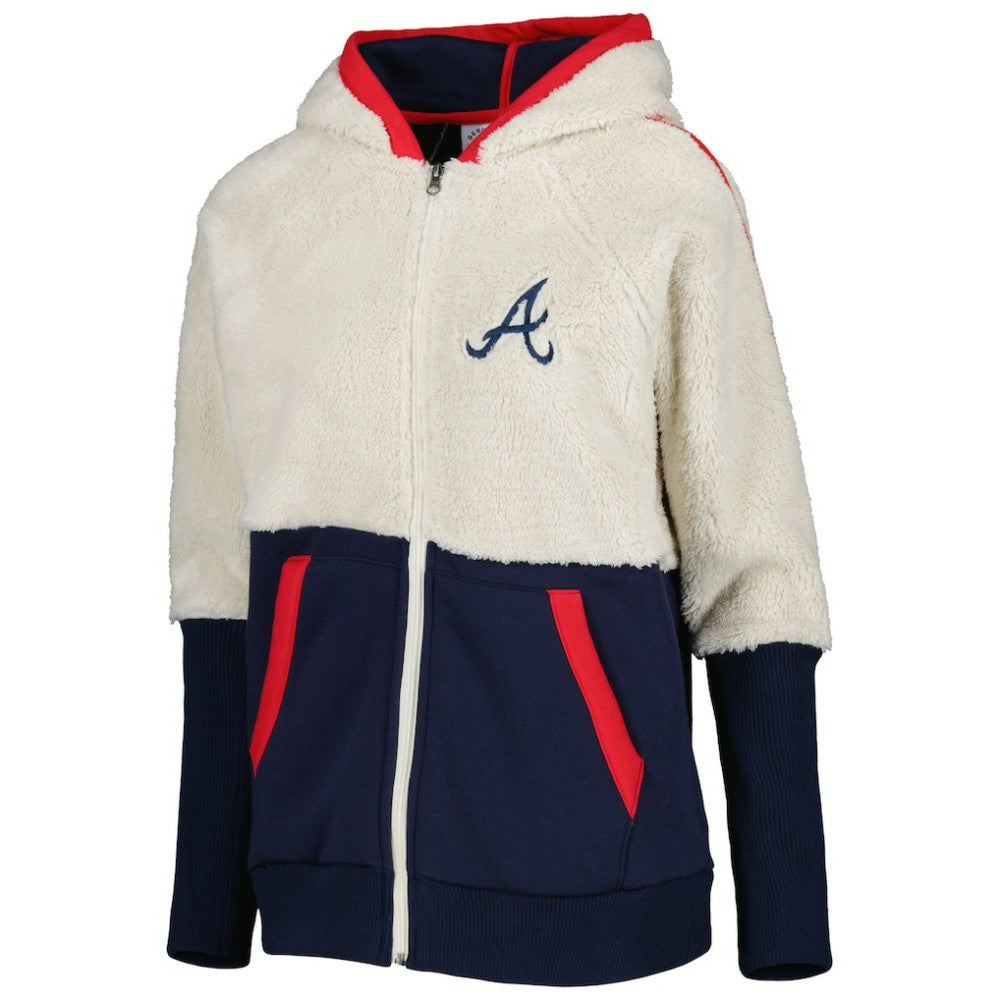 Oatmeal/Navy Atlanta Braves G-III 4Her by Carl Banks Women's Shuffle It Raglan Full-Zip Hoodie