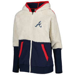 Oatmeal/Navy Atlanta Braves G-III 4Her by Carl Banks Women's Shuffle It Raglan Full-Zip Hoodie