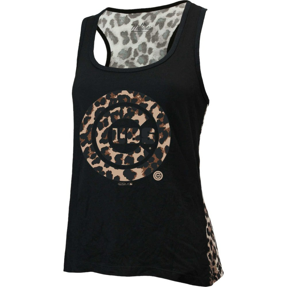 Black Chicago Cubs Majestic Threads Women's Leopard Tank Top