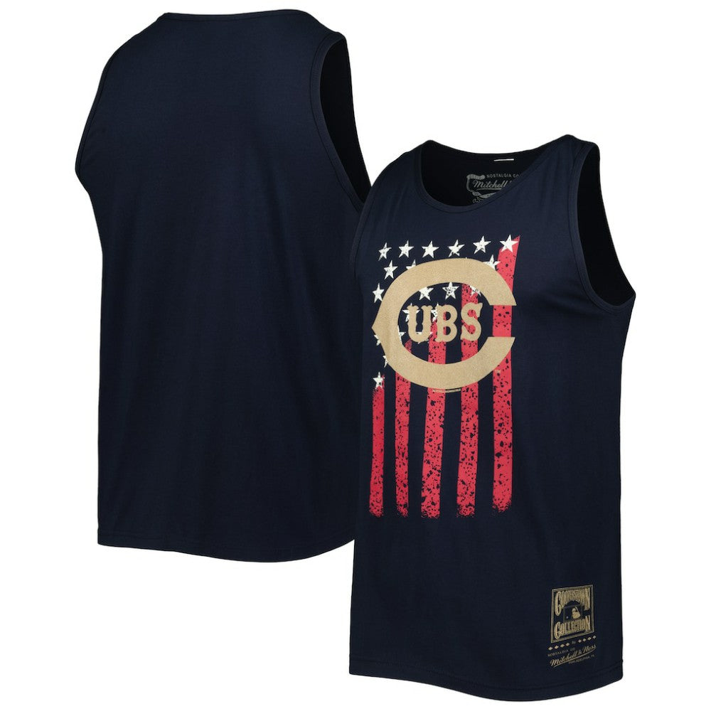 Navy Chicago Cubs Mitchell & Ness Cooperstown Collection Stars and Stripes Tank Top