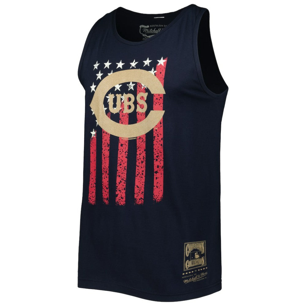 Navy Chicago Cubs Mitchell & Ness Cooperstown Collection Stars and Stripes Tank Top