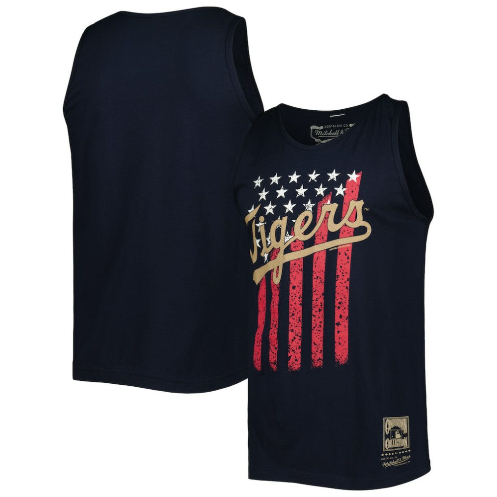 Navy Detroit Tigers Mitchell & Ness Cooperstown Collection Stars and Stripes Tank Top