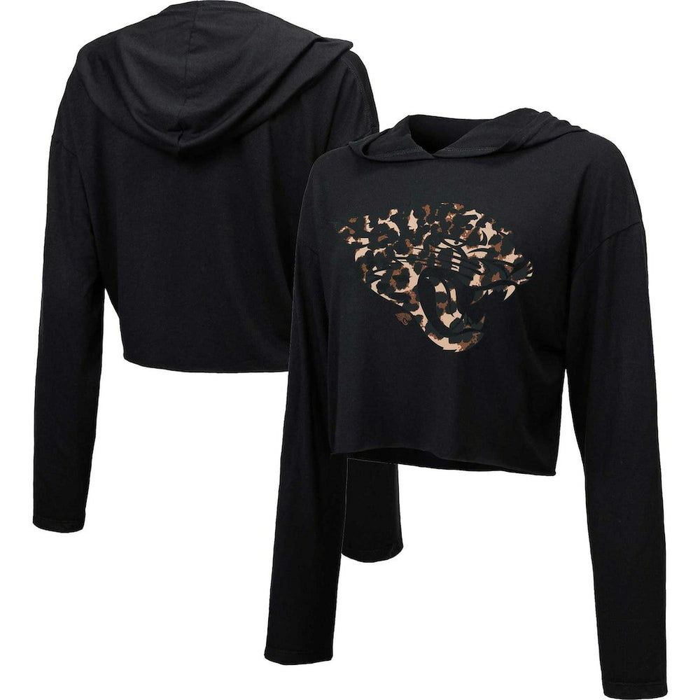 Majestic Threads Women's Leopard Cropped Pullover Hoodie - Jacksonville Jaguars Hoodies