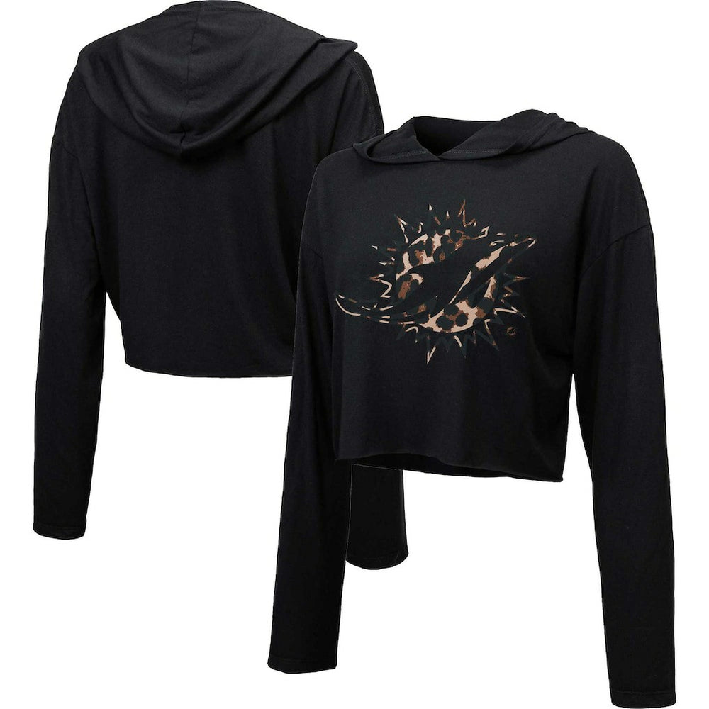 Majestic Threads Women's Leopard Cropped Pullover Hoodie - Miami Dolphins Hoodies