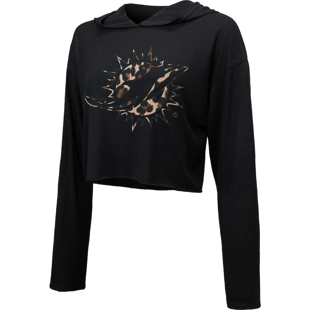 Majestic Threads Women's Leopard Cropped Pullover Hoodie - Miami Dolphins Hoodies