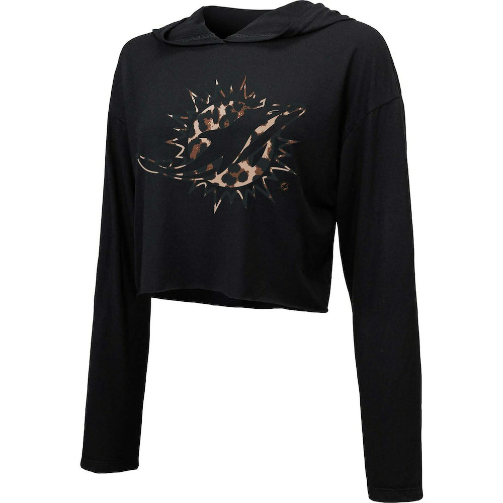 Majestic Threads Women's Leopard Cropped Pullover Hoodie - Miami Dolphins Hoodies