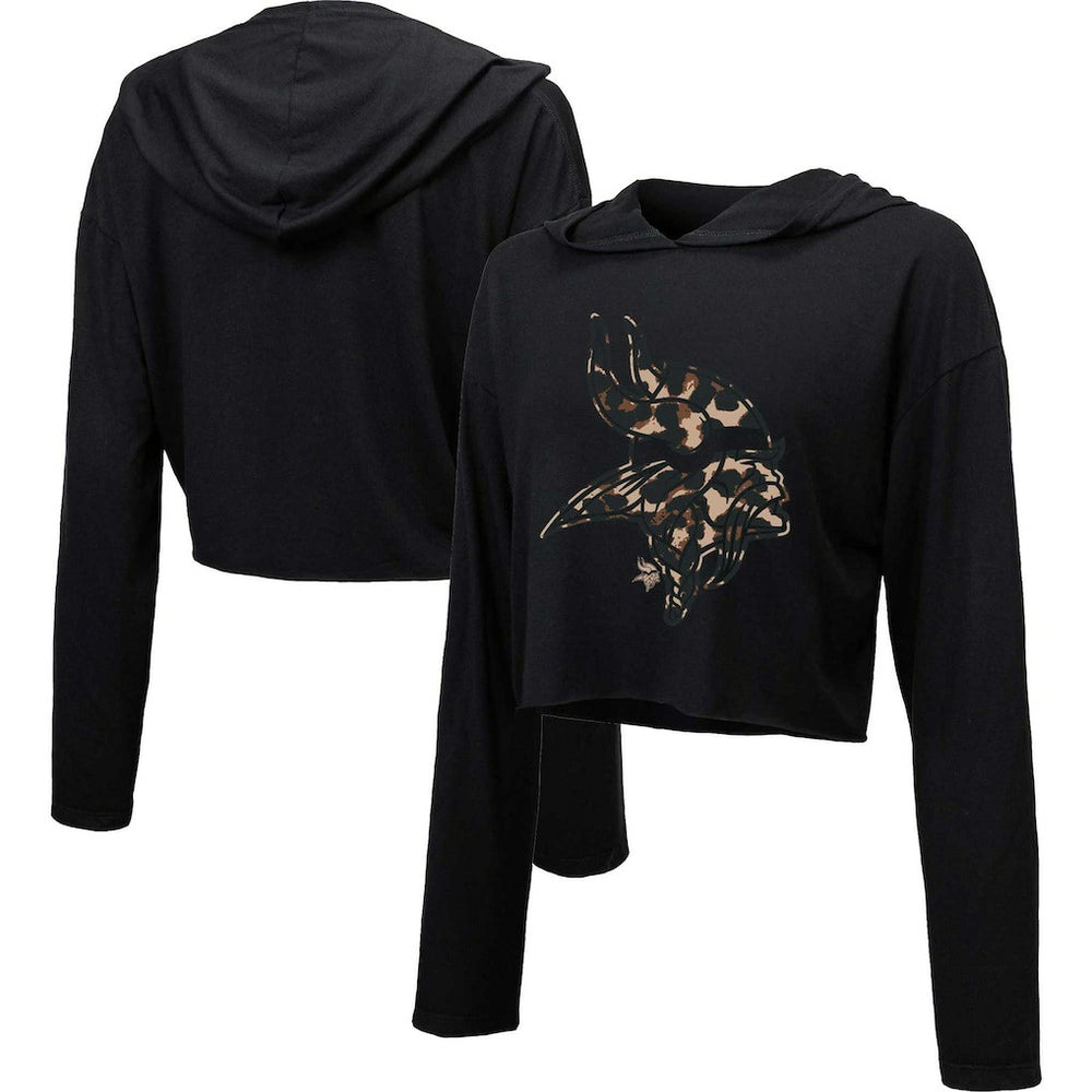 Majestic Threads Women's Leopard Cropped Pullover Hoodie - Minnesota Vikings Hoodies