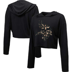 Majestic Threads Women's Leopard Cropped Pullover Hoodie - Minnesota Vikings Hoodies