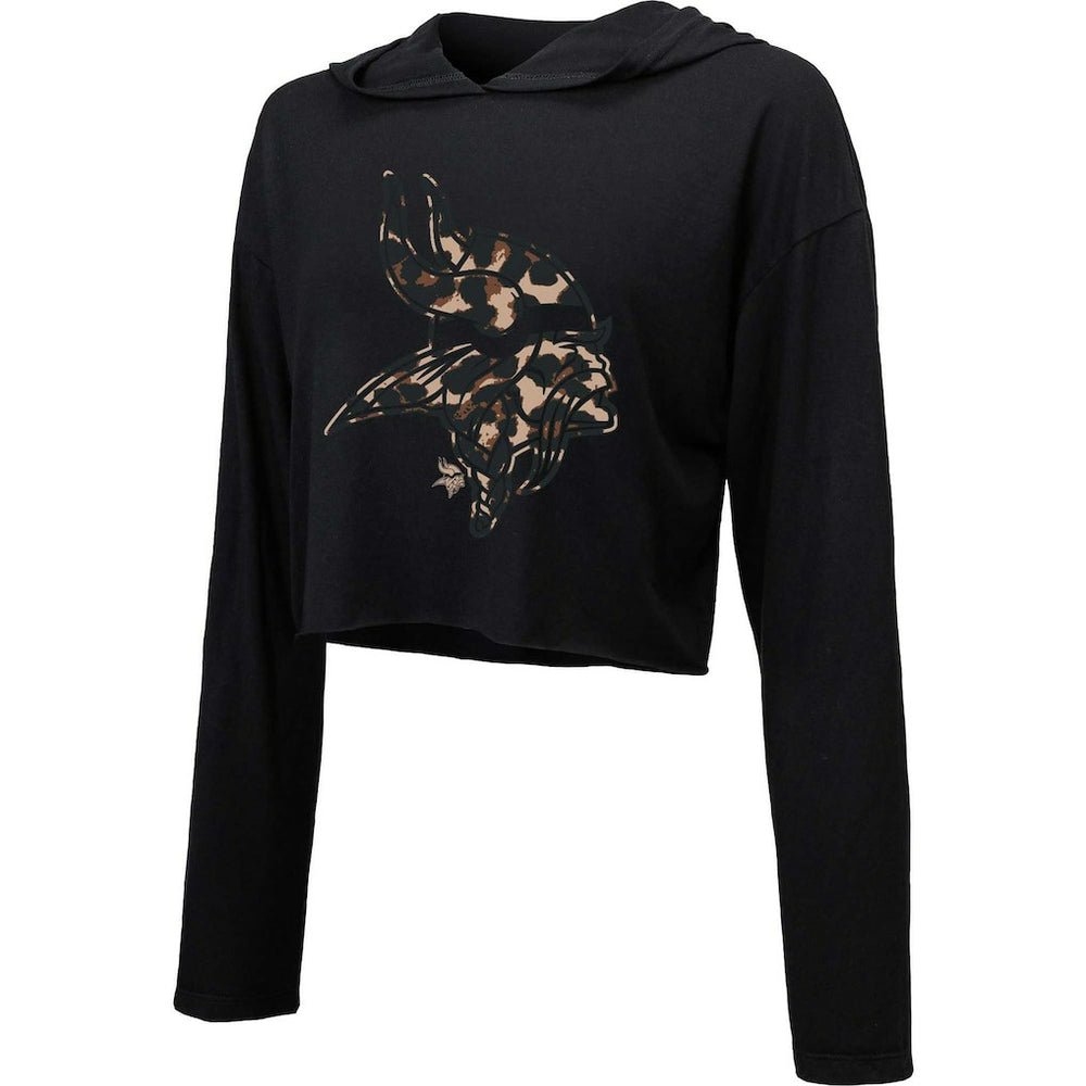 Majestic Threads Women's Leopard Cropped Pullover Hoodie - Minnesota Vikings Hoodies
