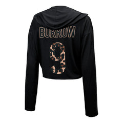 Joe Burrow  Majestic Threads Women's Leopard Player Name & Number Long Sleeve Cropped Hoodie - Cincinnati Bengals Hoodies