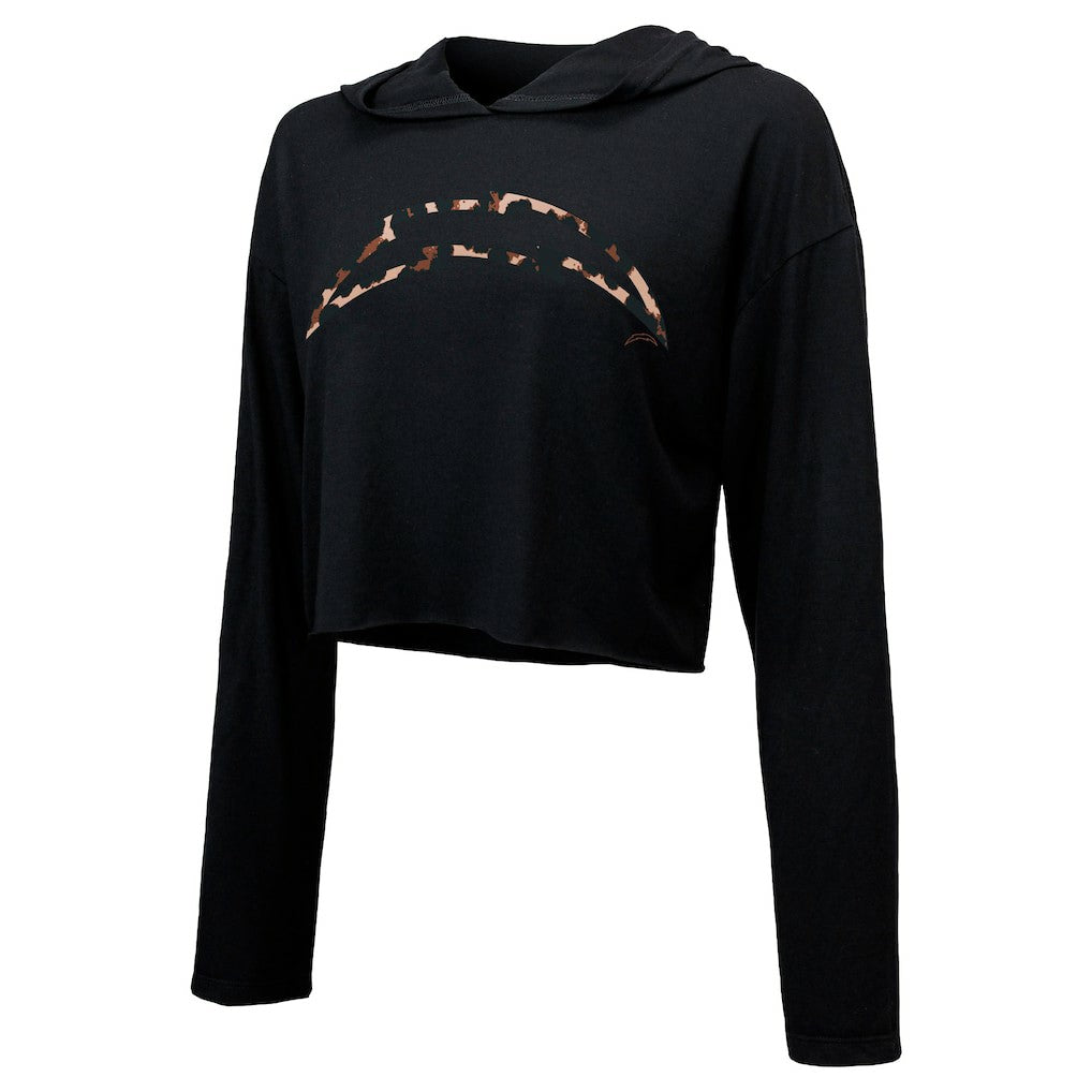 Justin Herbert  Majestic Threads Women's Leopard Player Name & Number Long Sleeve Cropped Hoodie - Los Angeles Chargers Hoodies
