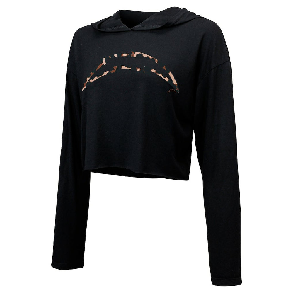 Justin Herbert  Majestic Threads Women's Leopard Player Name & Number Long Sleeve Cropped Hoodie - Los Angeles Chargers Hoodies
