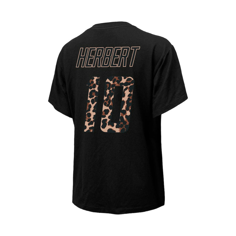Justin Herbert  Majestic Threads Women's Leopard Player Name & Number T-Shirt - Los Angeles Chargers T-shirts
