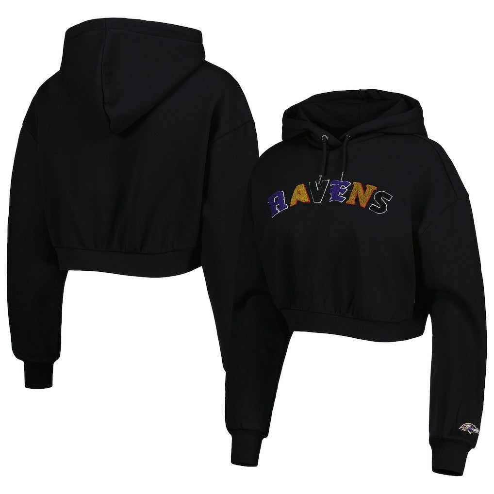The Wild Collective Women's Cropped Pullover Hoodie - Baltimore Ravens Hoodies