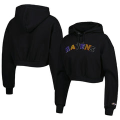 The Wild Collective Women's Cropped Pullover Hoodie - Baltimore Ravens Hoodies