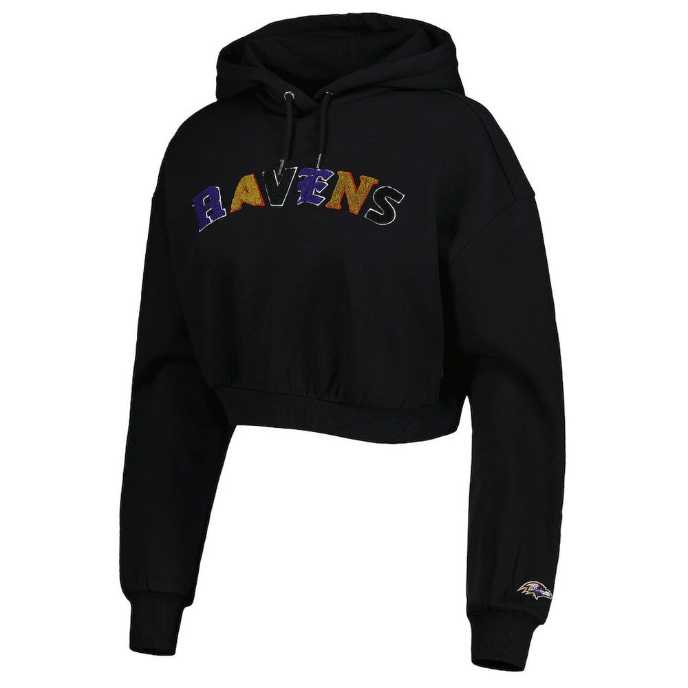 The Wild Collective Women's Cropped Pullover Hoodie - Baltimore Ravens Hoodies