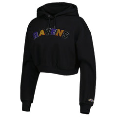 The Wild Collective Women's Cropped Pullover Hoodie - Baltimore Ravens Hoodies