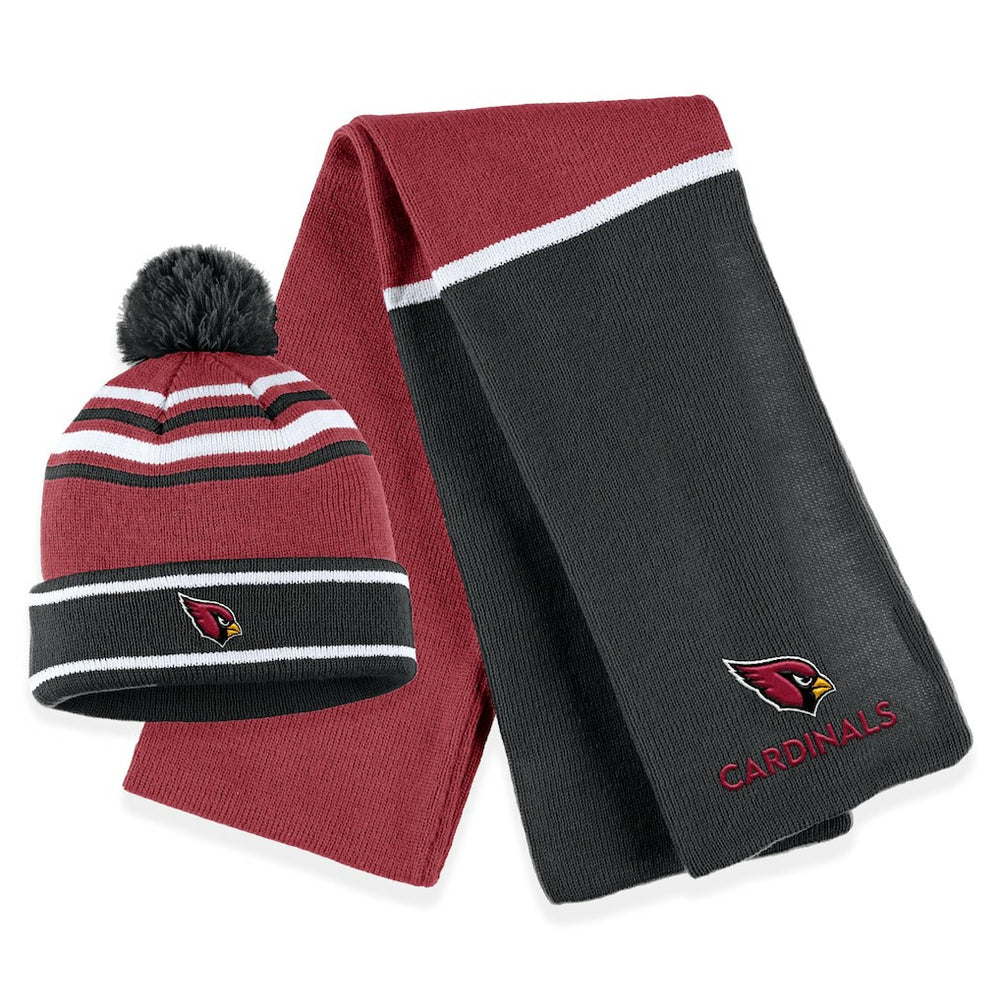 WEAR by Erin Andrews Women's Colorblock Cuffed Knit Hat with Pom and Scarf Set - Arizona Cardinals Hats