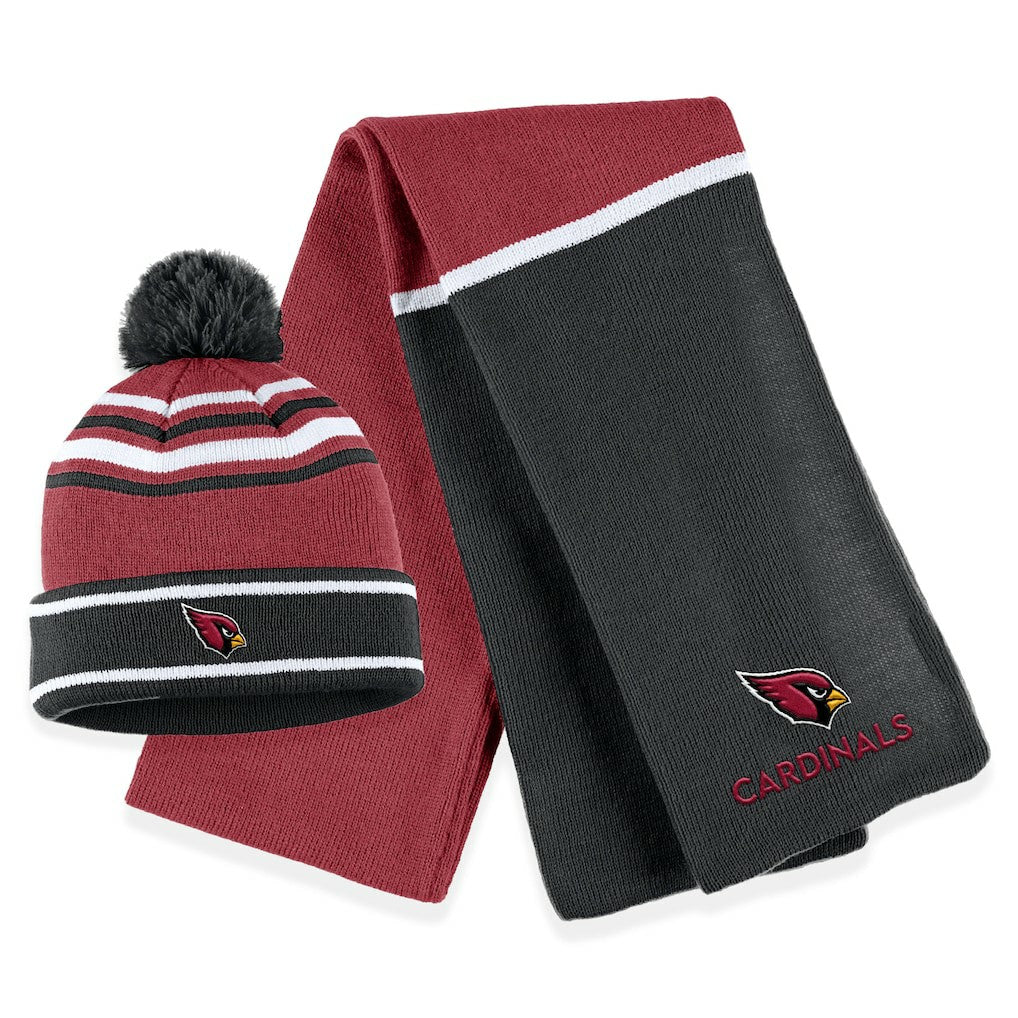 WEAR by Erin Andrews Women's Colorblock Cuffed Knit Hat with Pom and Scarf Set - Arizona Cardinals Hats
