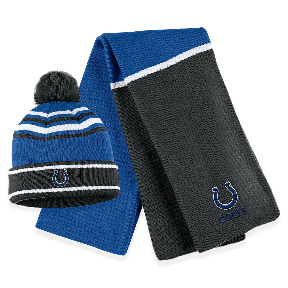 WEAR by Erin Andrews Women's Colorblock Cuffed Knit Hat with Pom and Scarf Set - Indianapolis Colts Hats
