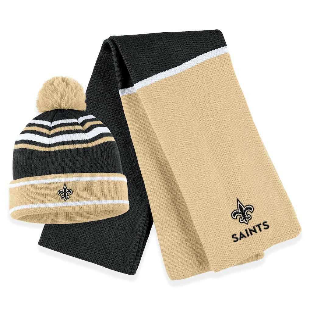WEAR by Erin Andrews Women's Colorblock Cuffed Knit Hat with Pom and Scarf Set - New Orleans Saints Hats