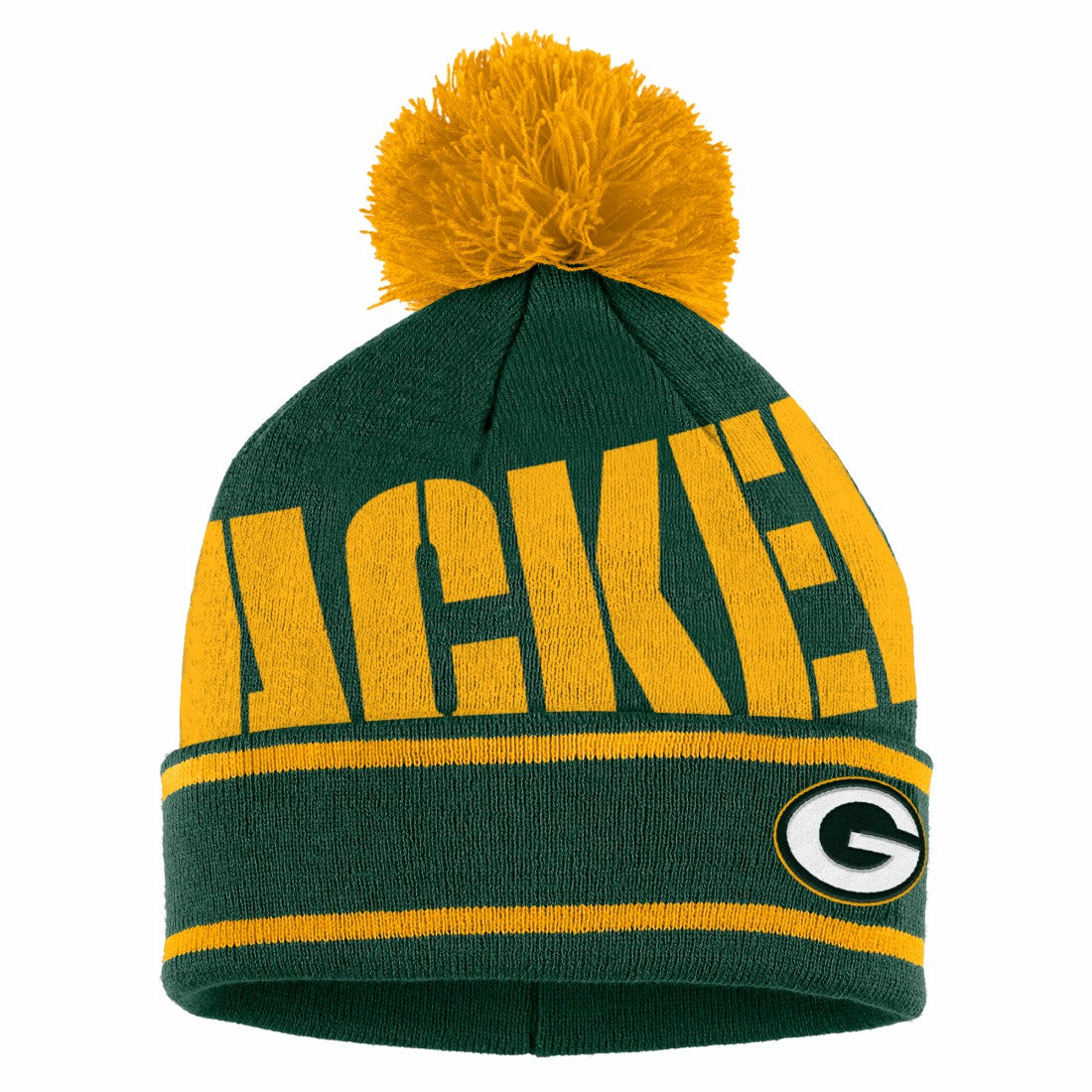WEAR by Erin Andrews Women's Double Jacquard Cuffed Knit Hat with Pom and Gloves Set - Green Bay Packers Hats