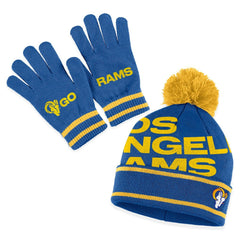WEAR by Erin Andrews Women's Double Jacquard Cuffed Knit Hat with Pom and Gloves Set - Los Angeles Rams Hats