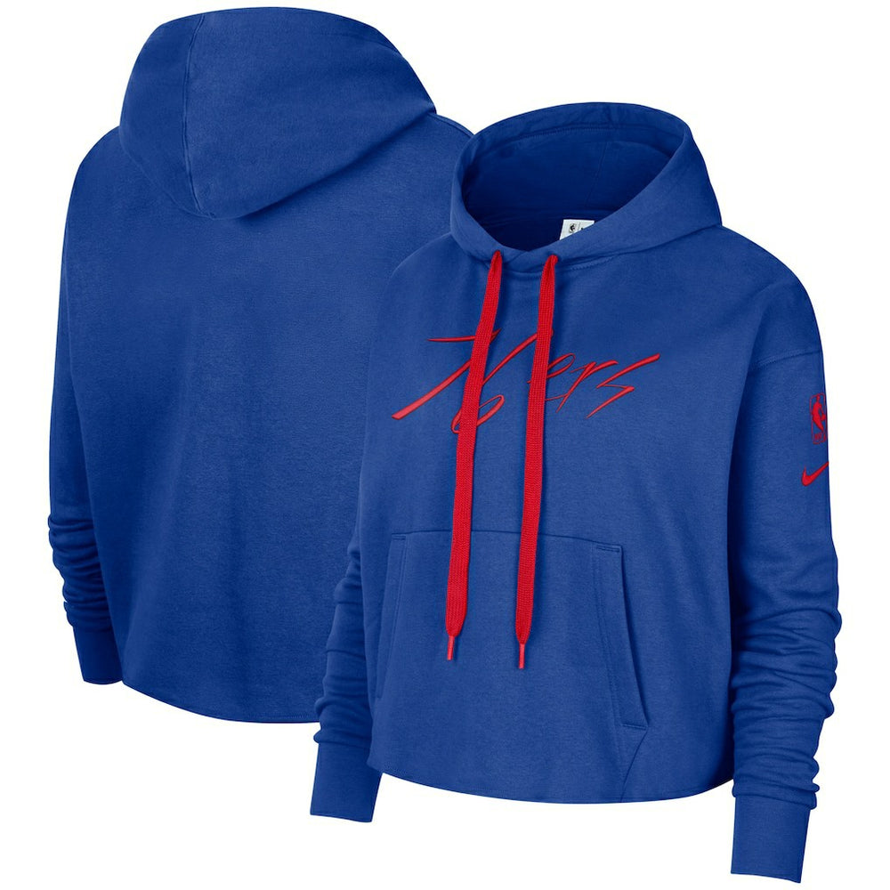Nike Philadelphia 76ers Women's Split Flip Courtside Cropped Pullover Hoodie