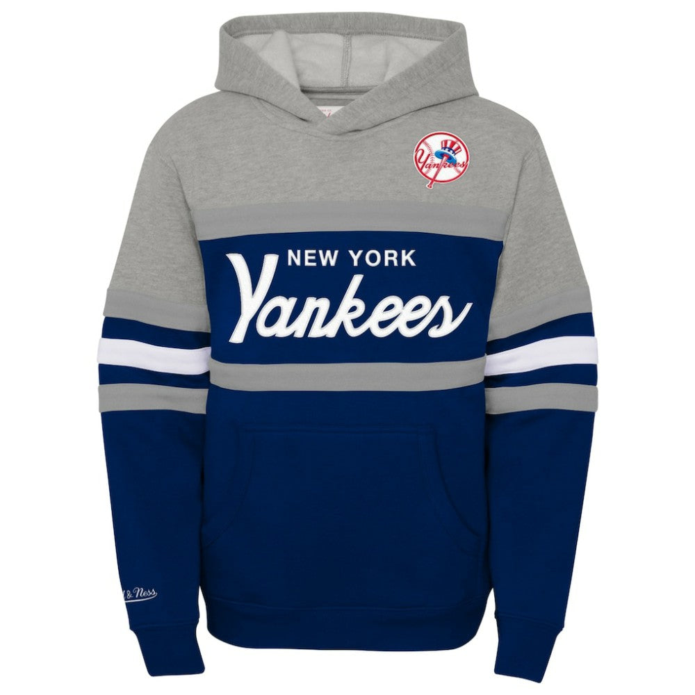 Heather Gray/Navy New York Yankees Mitchell & Ness Youth Cooperstown Collection Head Coach Pullover Hoodie