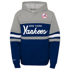 Heather Gray/Navy New York Yankees Mitchell & Ness Youth Cooperstown Collection Head Coach Pullover Hoodie