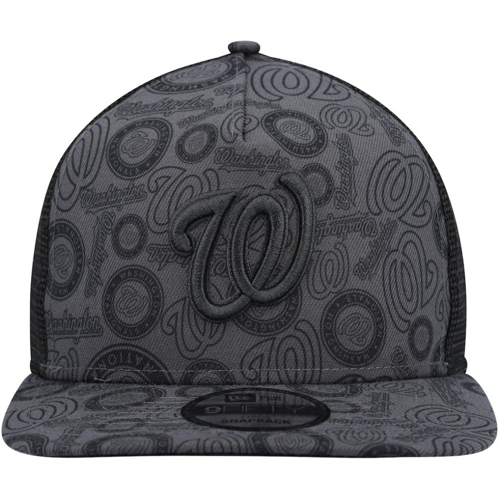 Black Washington Nationals New Era Repeat A-Frame 9FIFTY Trucker Snapback Hat