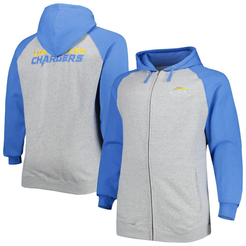 Big & Tall Fleece Raglan Full-Zip Hoodie Jacket - Los Angeles Chargers Hoodies