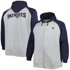 Big & Tall Fleece Raglan Full-Zip Hoodie Jacket - New England Patriots Hoodies