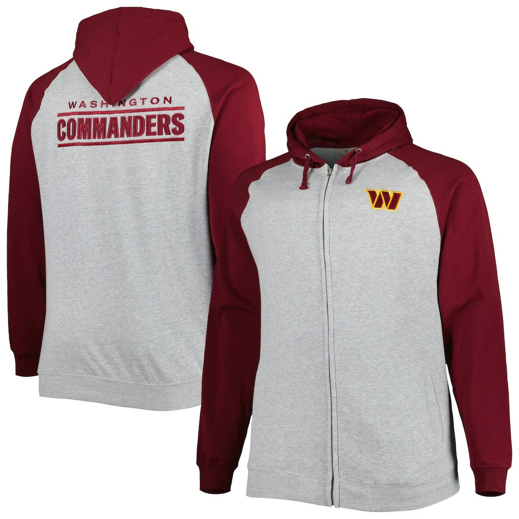Big & Tall Fleece Raglan Full-Zip Hoodie Jacket - Washington Commanders Hoodies