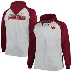 Big & Tall Fleece Raglan Full-Zip Hoodie Jacket - Washington Commanders Hoodies