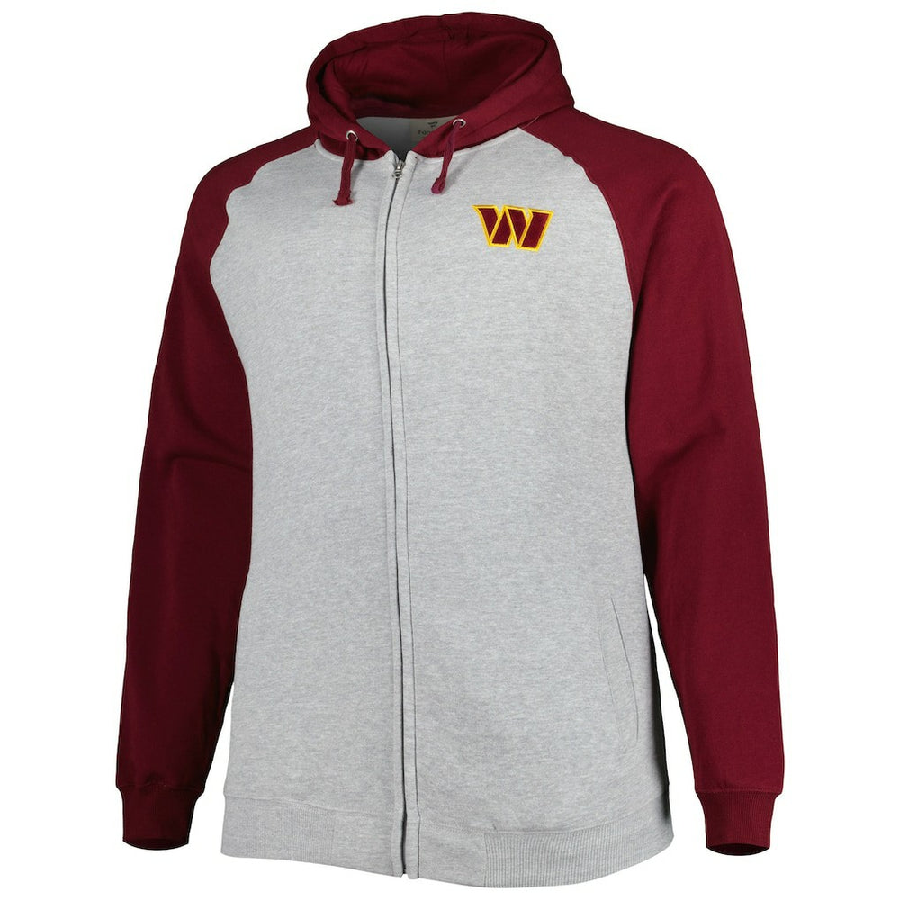 Big & Tall Fleece Raglan Full-Zip Hoodie Jacket - Washington Commanders Hoodies