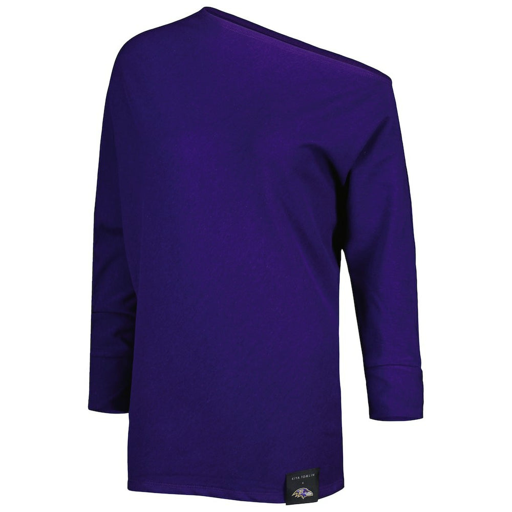 KIYA TOMLIN Women's Twisted Tri-Blend Asymmetrical 3/4-Dolman Sleeve Sweatshirt - Baltimore Ravens Sweatshirts